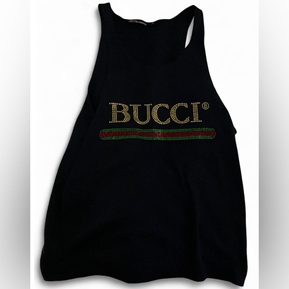 Brian Lichtenberg Bucci Black Rhinestone Spaghetti Strap Top S